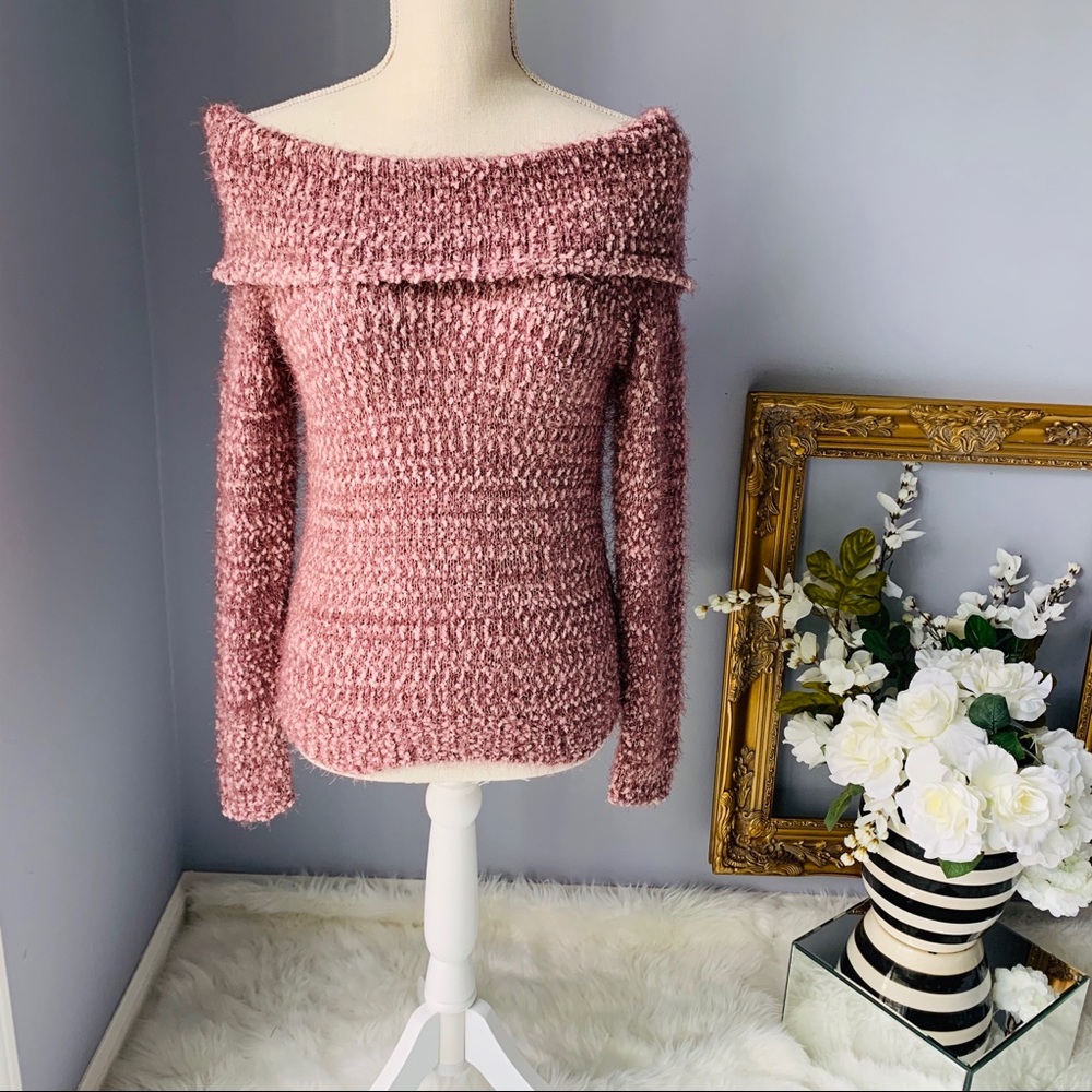 Off-The-Shoulder Fuzzy Sweater, XS